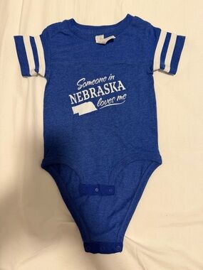 Gerber Blue Baby One-Piece Bodysuit with White Stripe Sleeves 3-6 months